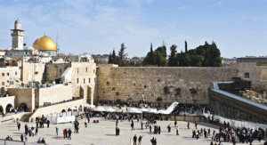 A view of the Western Wall (right) and the golden Dome of the Rock (left) in Jerusalem.